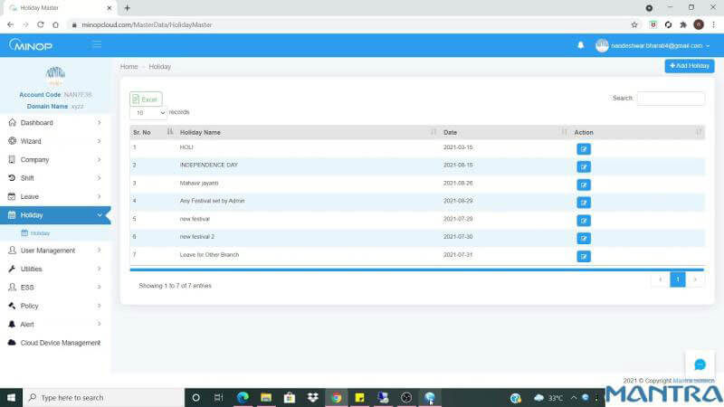 Minop Holiday Module Info